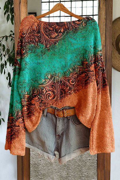 Vintage Distressed Print Sweater