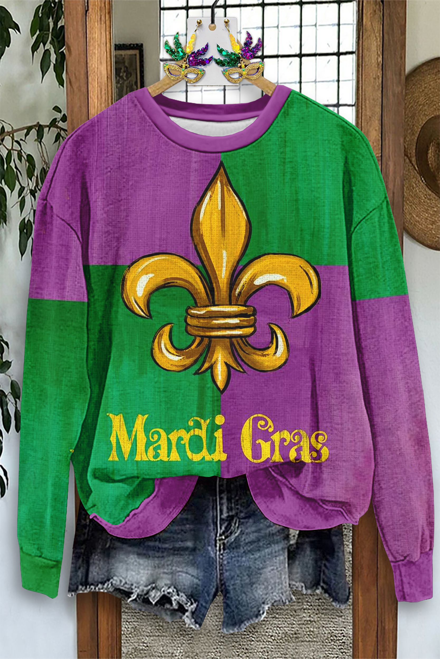 Mardi Gras Color Block Sweatshirt