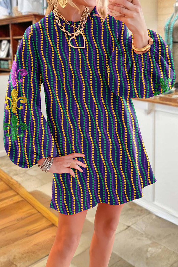 Mardi Gras Beaded Print Sweatshirt Dress