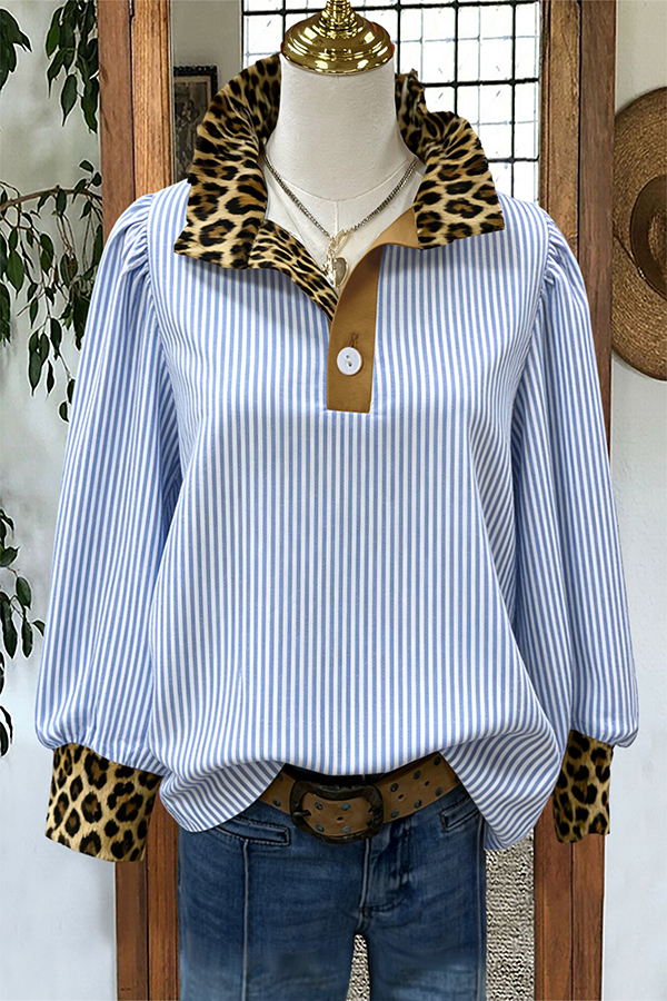 Classic Striped Leopard Print Blouses