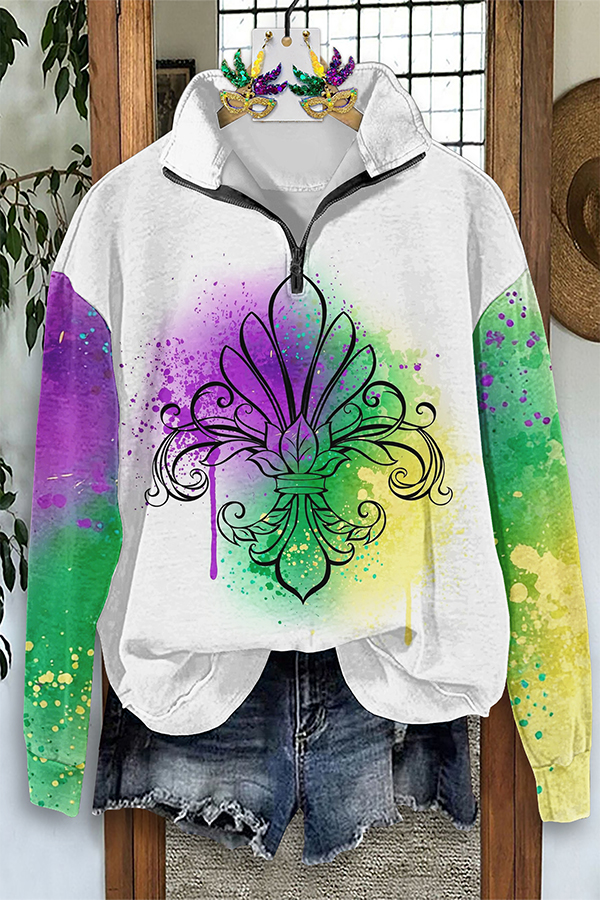 Mardi Gras Gradient Color Zipper Sweatshirt