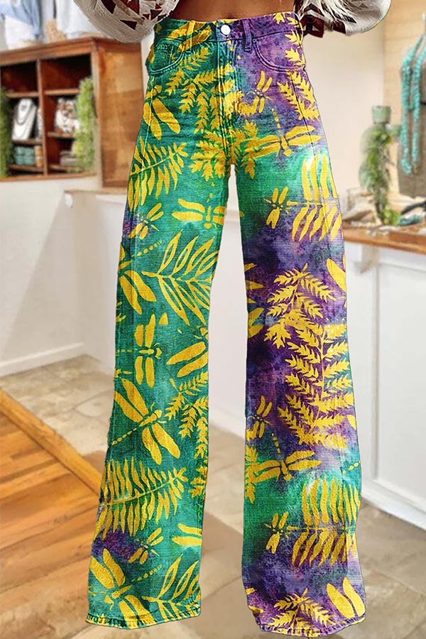Mardi Gras Leaf Wide-Leg Pants