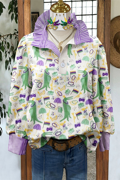 Mardi Gras Plaid Wide-Leg Pants