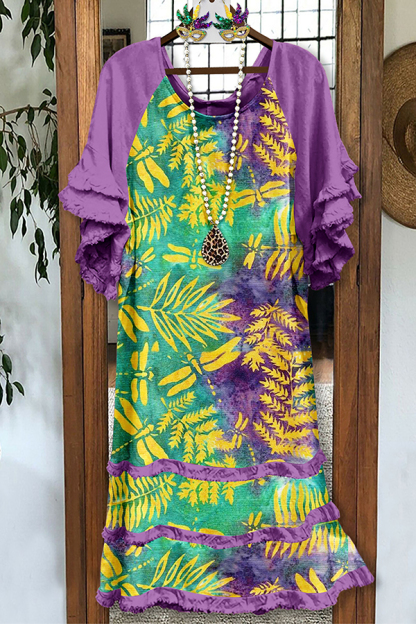 Mardi Gras Leaf Raglan Sleeve Dress