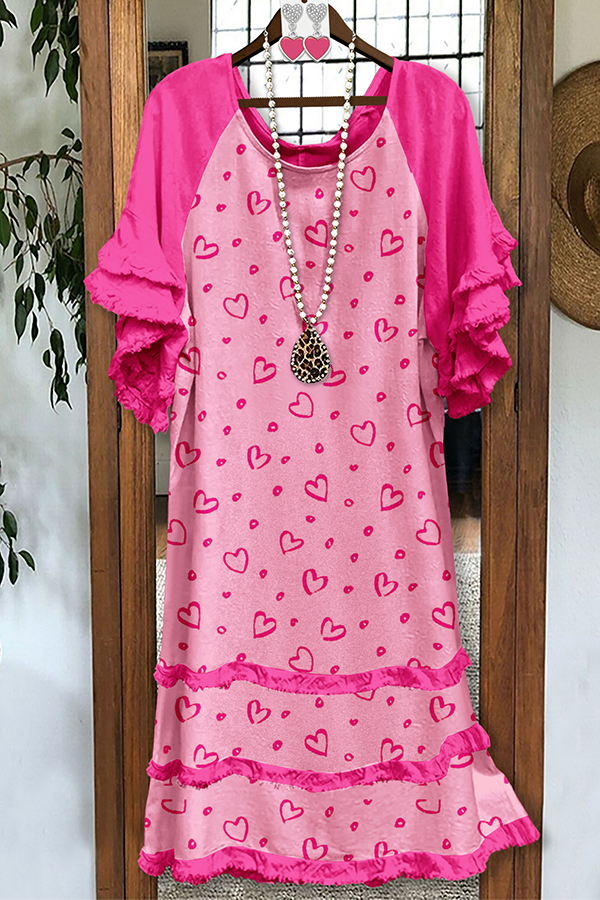 Valentine's Day Heart Raglan Sleeve Dress