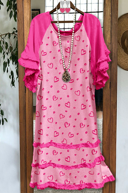 Valentine's Day Heart Raglan Sleeve Dress