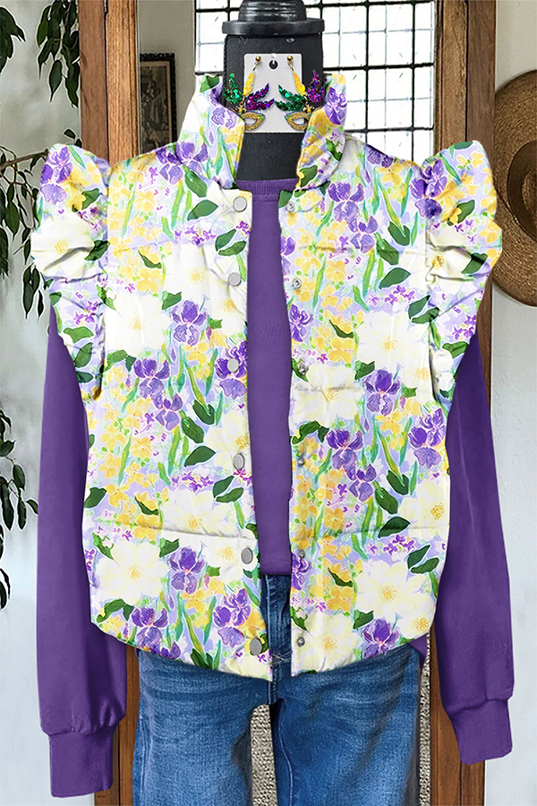 Mardi Gras Floral Flutter Sleeve Vest