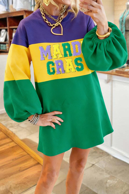 Mardi Gras Color Block Sweatshirt Dress