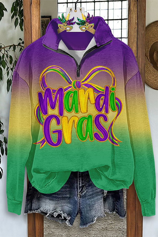 Mardi Gras Gradient Color Zip-Up Sweatshirt