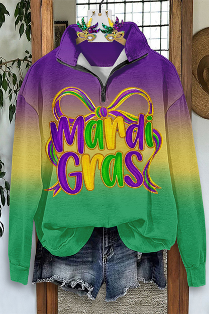 Mardi Gras Gradient Color Zip-Up Sweatshirt