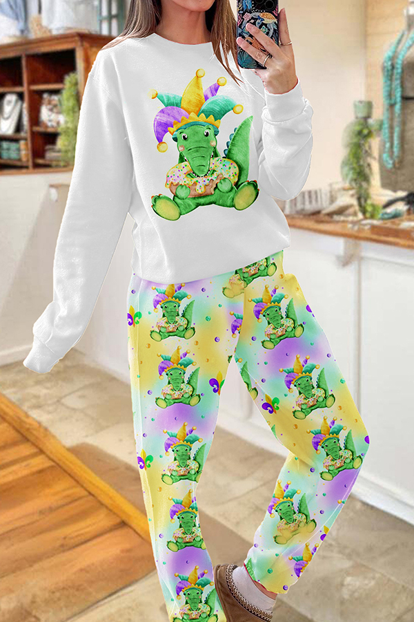 Cute Mardi Gras Alligator Top And Pants Two-Piece Set