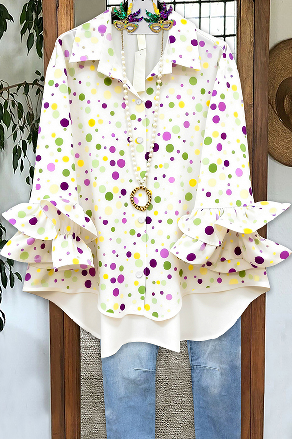 Mardi Gras Polka Dot Ruffled Blouse
