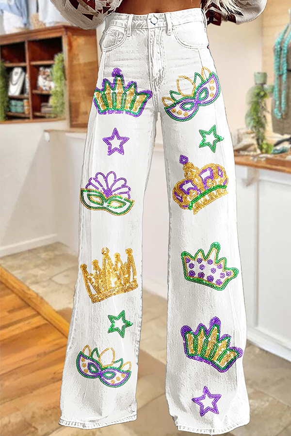Mardi Gras Mask Wide-Leg Pants