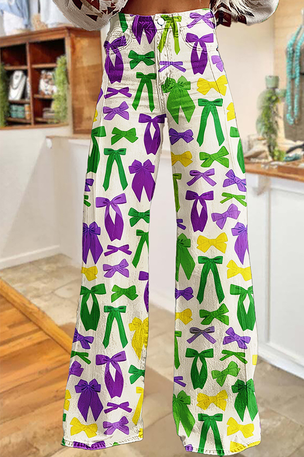 Mardi Gras Bow Wide-Leg Pants