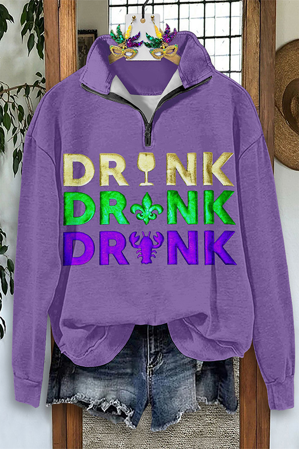 Mardi Gras Drink Zip-Up Sweatshirt