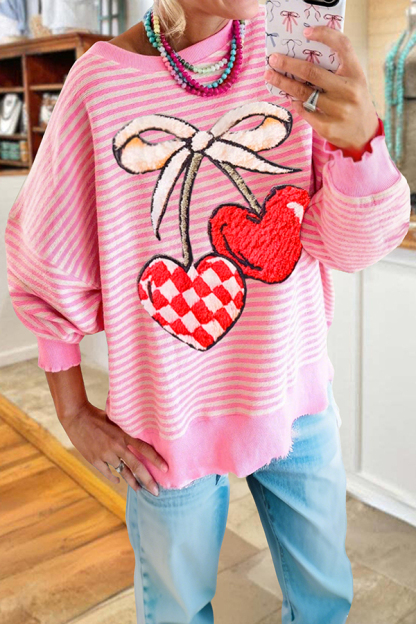 Cute Valentine's Day Cherry Striped Sweatshirt