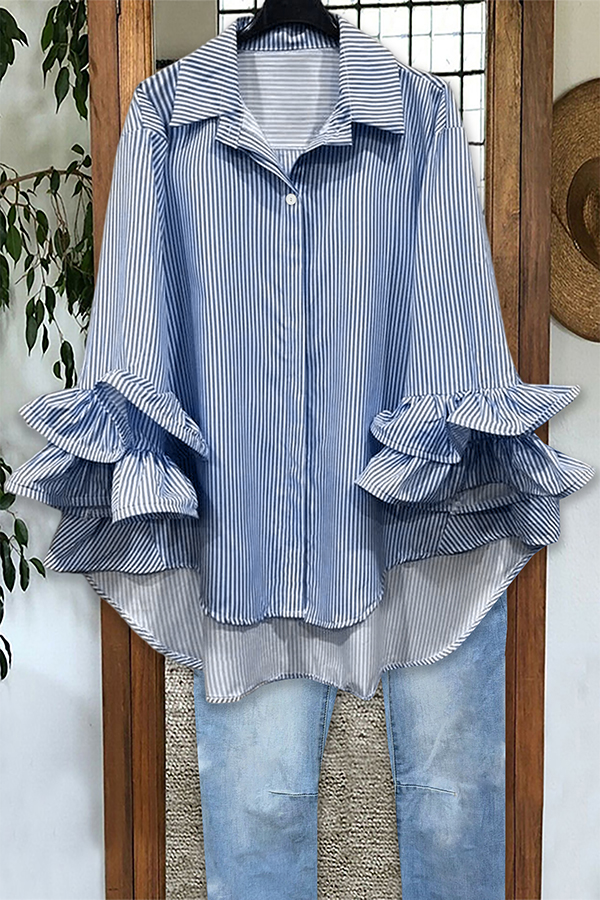 Classic Striped Ruffled Blouse