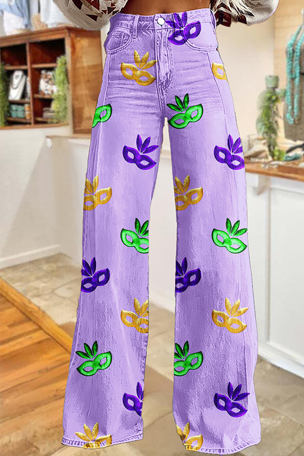 Mardi Gras Mask Wide-Leg Pants