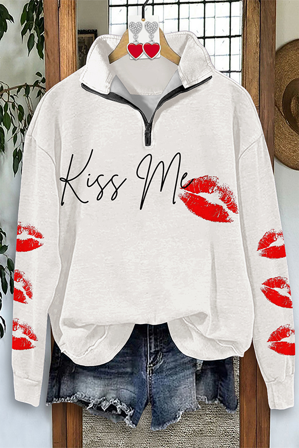 Valentine's Day Kiss Me Zip-Up Sweatshirt
