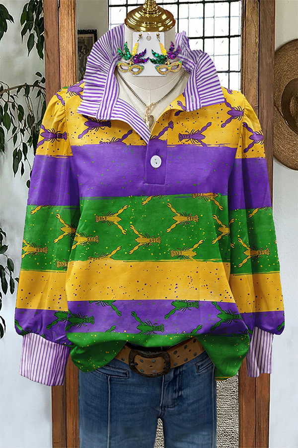 Mardi Gras Crawfish Striped Blouses