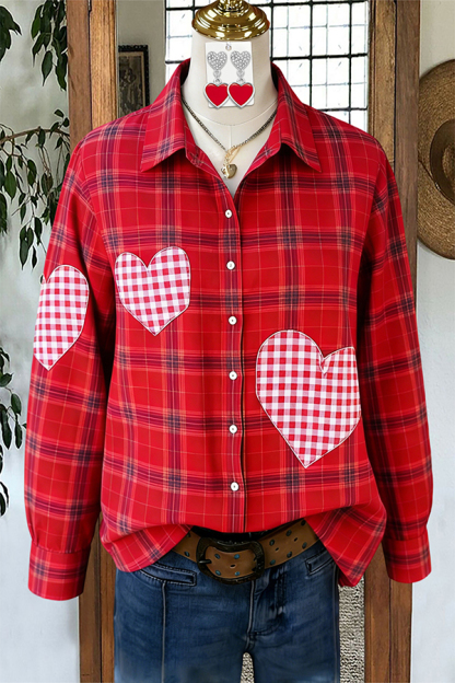 Valentine's Day Plaid Heart Print Shirts