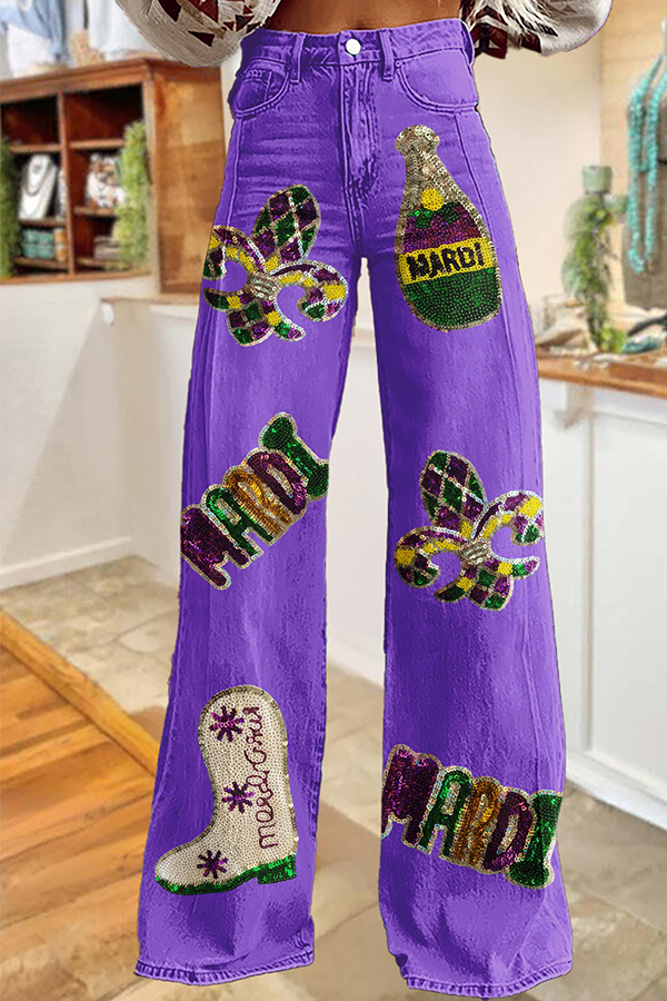 Mardi Gras Boot Wide-Leg Pants