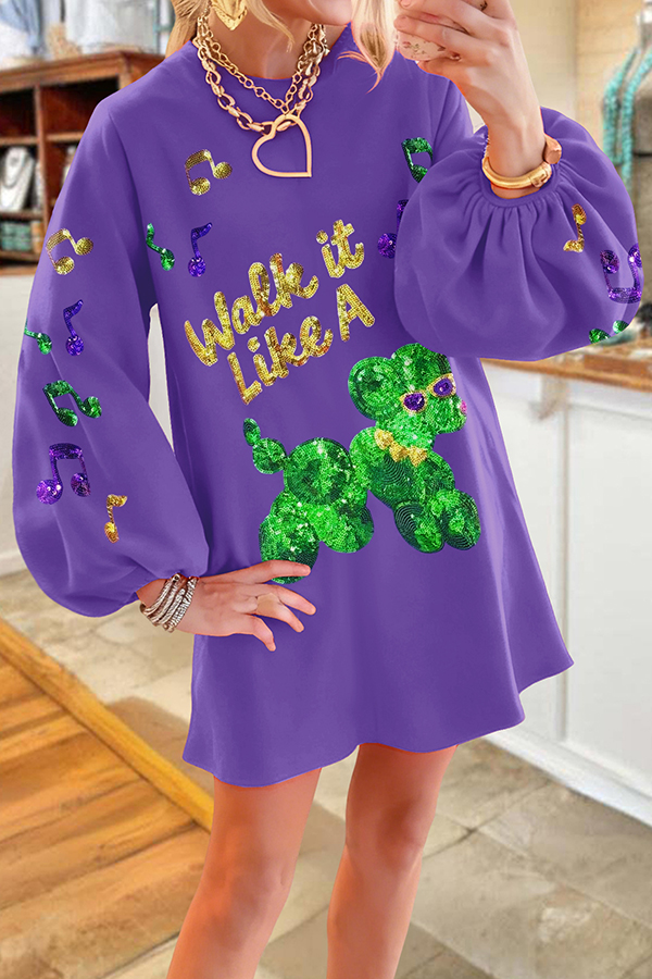 Cute Dog Mardi Gras Sweatshirt Dress