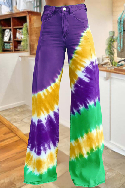 Mardi Gras Tie-Dye Wide-Leg Pants