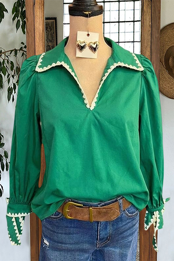 Classic Collared Tie-Neck Blouses