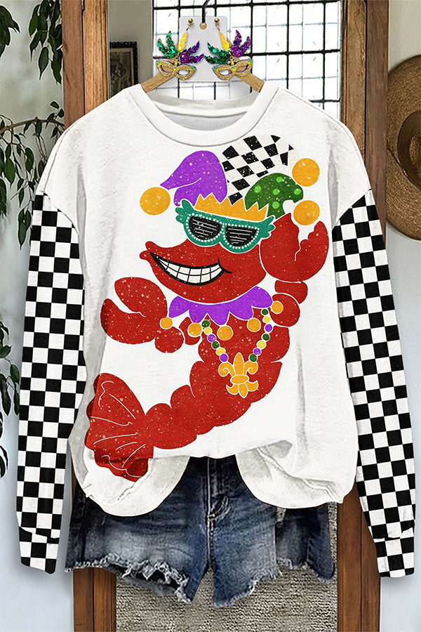 Mardi Gras Crawfish Checkerboard Sweatshirt