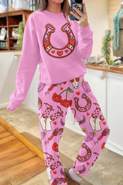 Valentine's Day Western Horseshoe Top And Pants Two-Piece Set