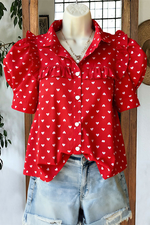 Valentine's Day Heart Puff-Sleeve Blouses