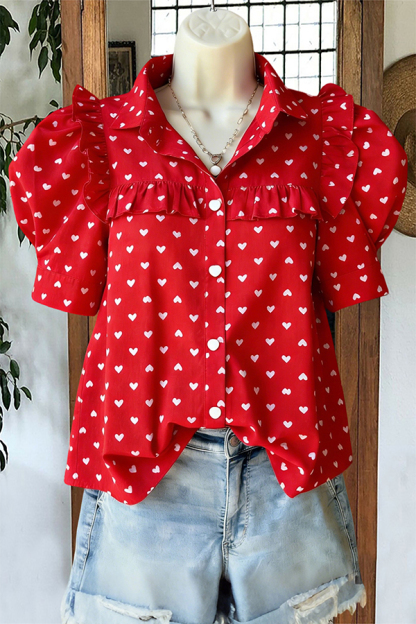 Valentine's Day Heart Puff-Sleeve Blouses
