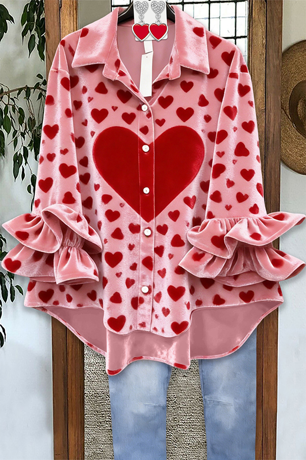 Valentine's Day Heart Velvet Blouses