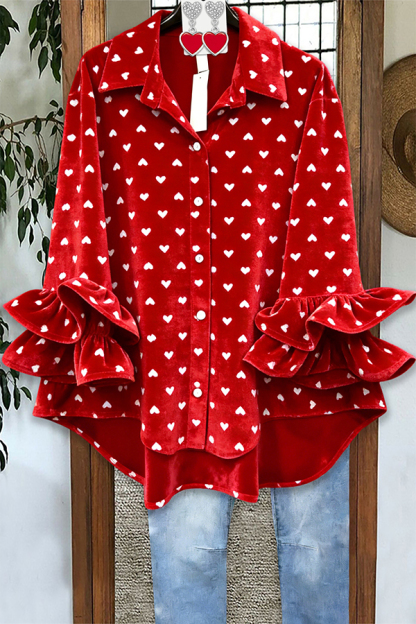 Classic Valentine's Day Heart Velvet Blouses