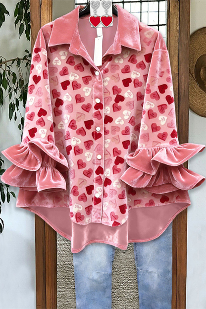 Sweet Valentine's Day Heart Velvet Blouses