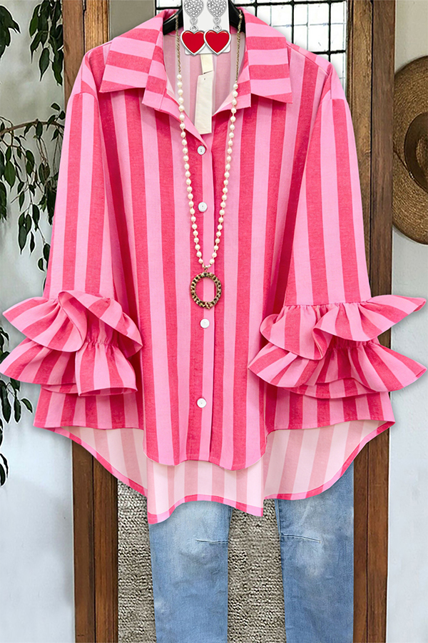 Valentine's Day Striped Ruffled Blouses