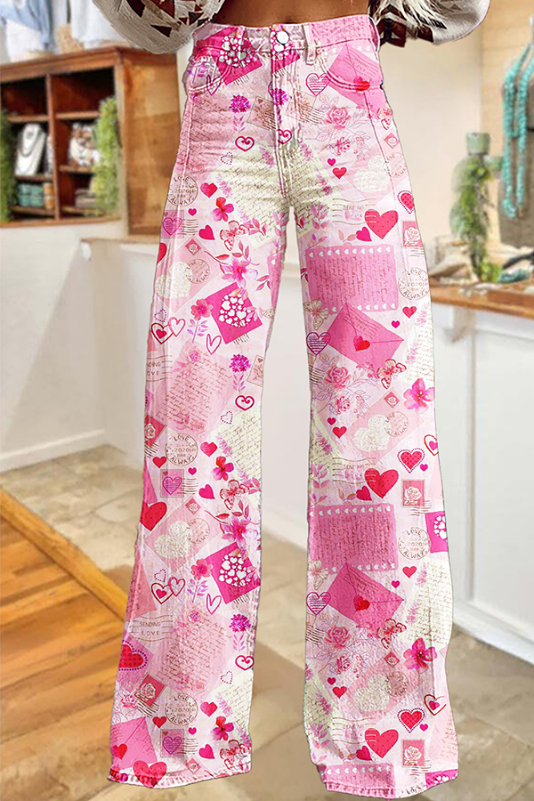 Sweet Valentine's Day Wide-Leg Pants