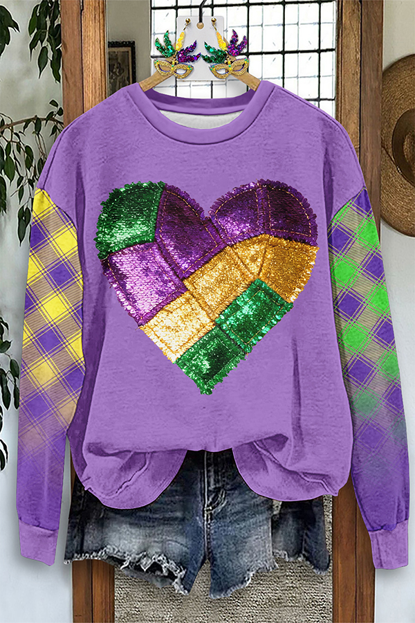 Mardi Gras Heart Plaid Sweatshirt