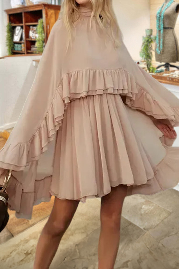 Elegant Sheer Chiffon Ruffle Dress And Shawl Two-Piece Set