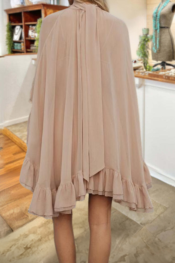 Elegant Sheer Chiffon Ruffle Dress And Shawl Two-Piece Set