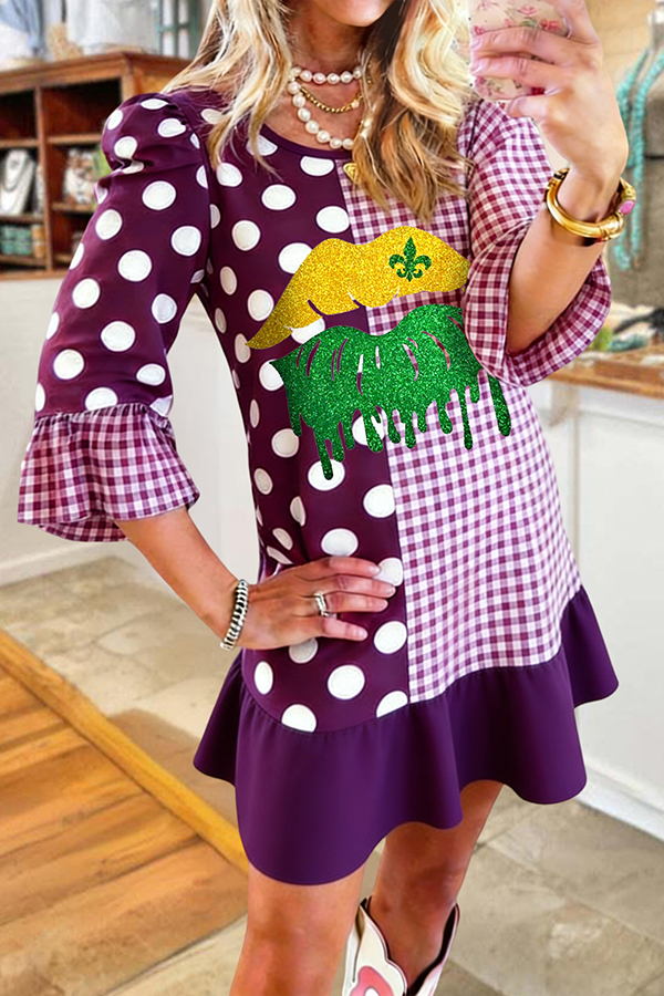 Mardi Gras Polka Dot Plaid Dress