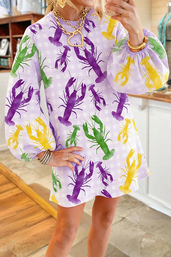 Mardi Gras Plaid Crawfish Sweatshirt Dress