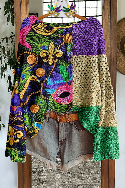 Mardi Gras Color Block Mask Sweater