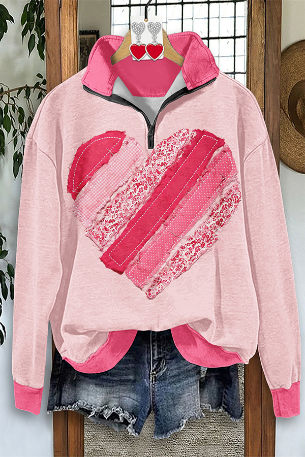 Sweet Valentine's Day Heart Zipper Sweatshirt