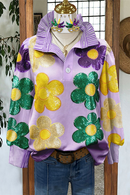 Mardi Gras Floral Stripe Blouse
