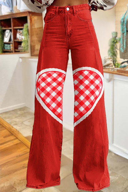 Sweet Valentine's Day Heart Wide-Leg Pants