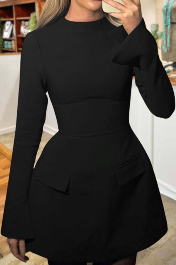 Classic Solid Color Long Sleeve Dress