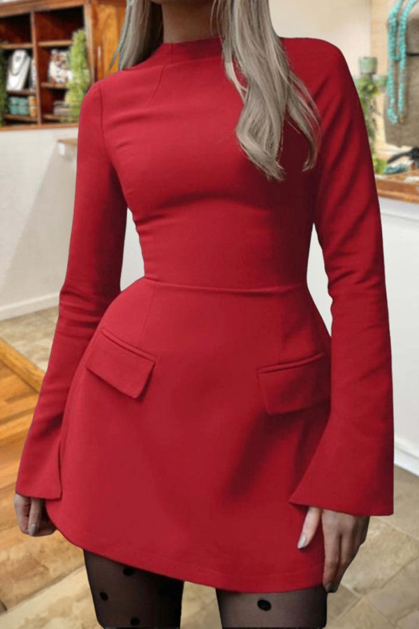 Classic Solid Color Long Sleeve Dress