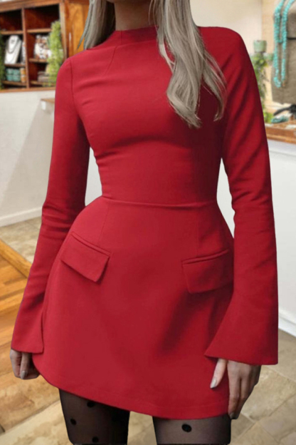 Classic Solid Color Long Sleeve Dress